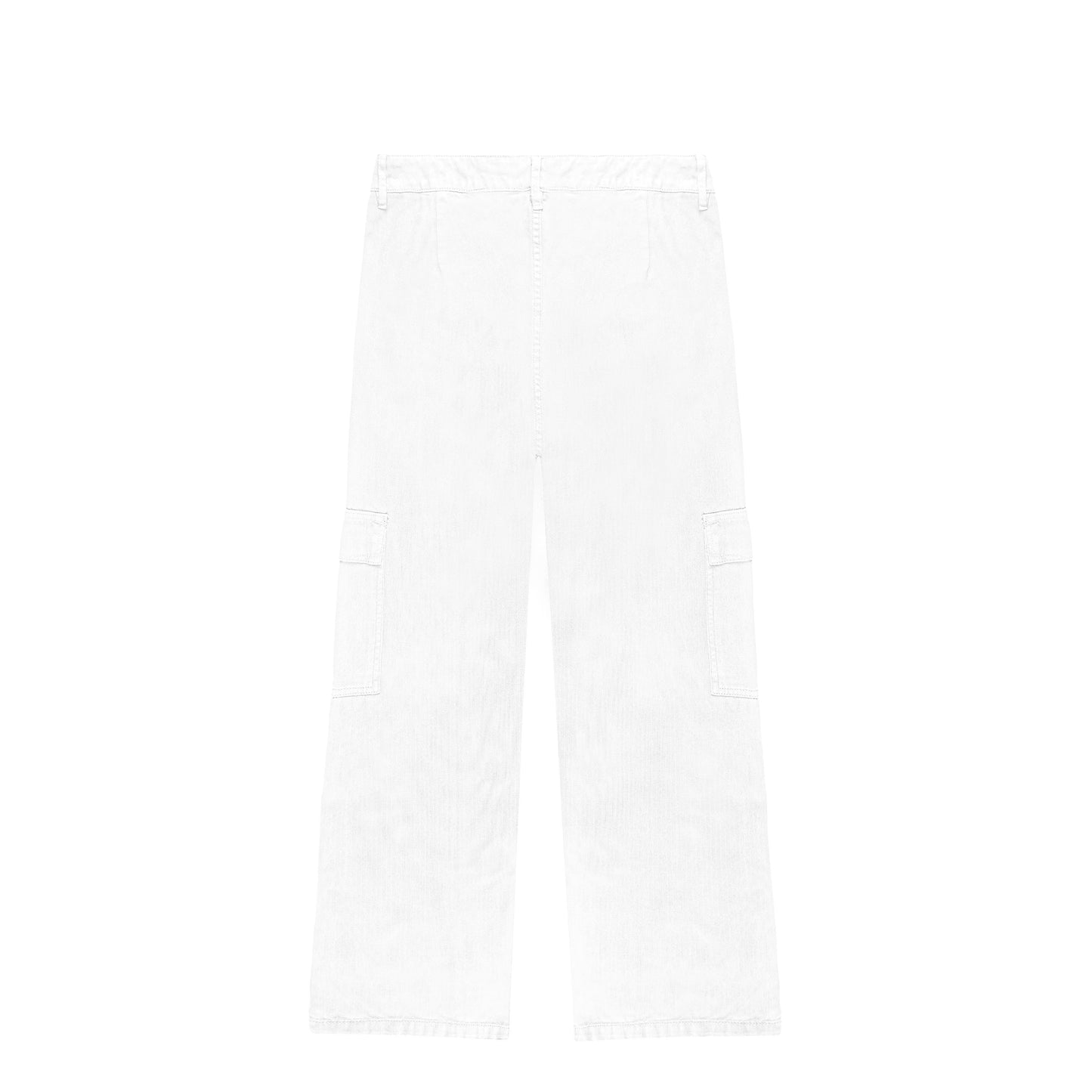 Pantalon jean, coupe large decontracte, avec deux poches cargo sur les cotes, deux poches plaquees sur le dos