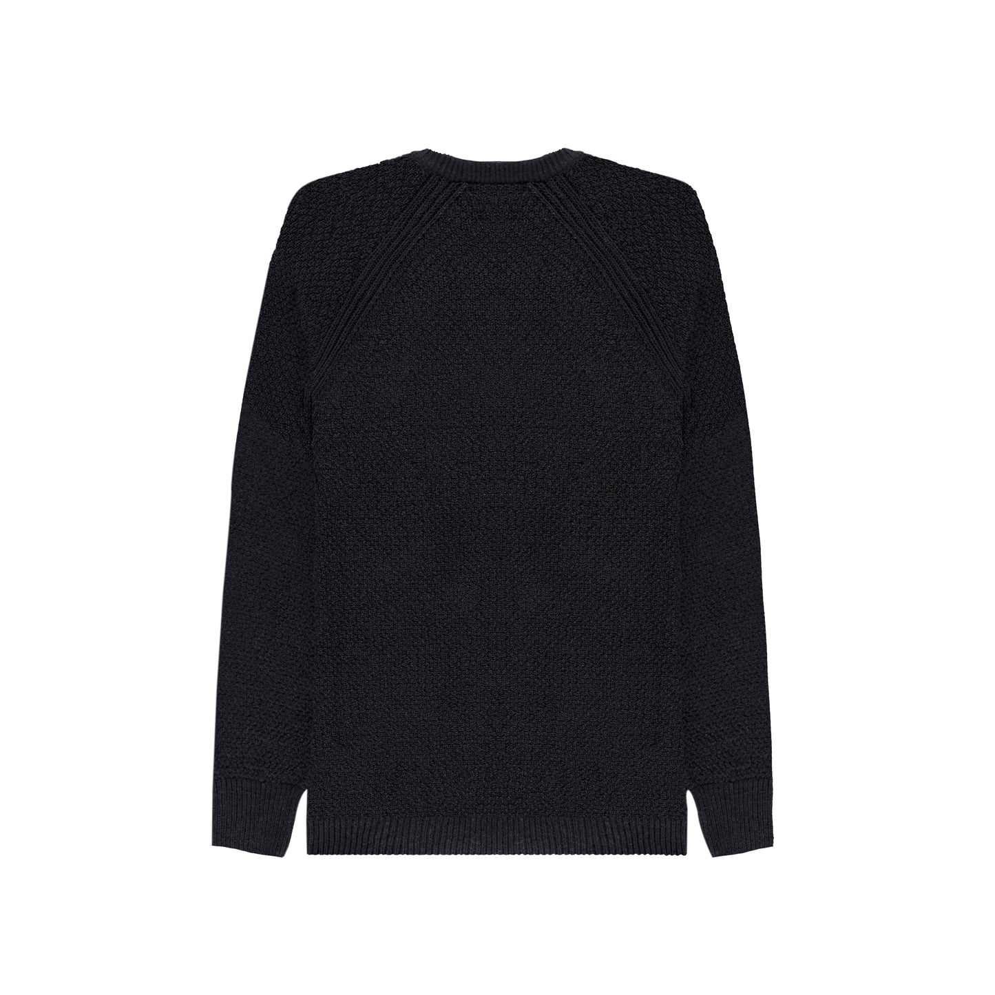 Pull irlandais en maille, col rond, manches raglantes et dos en maille anglaise