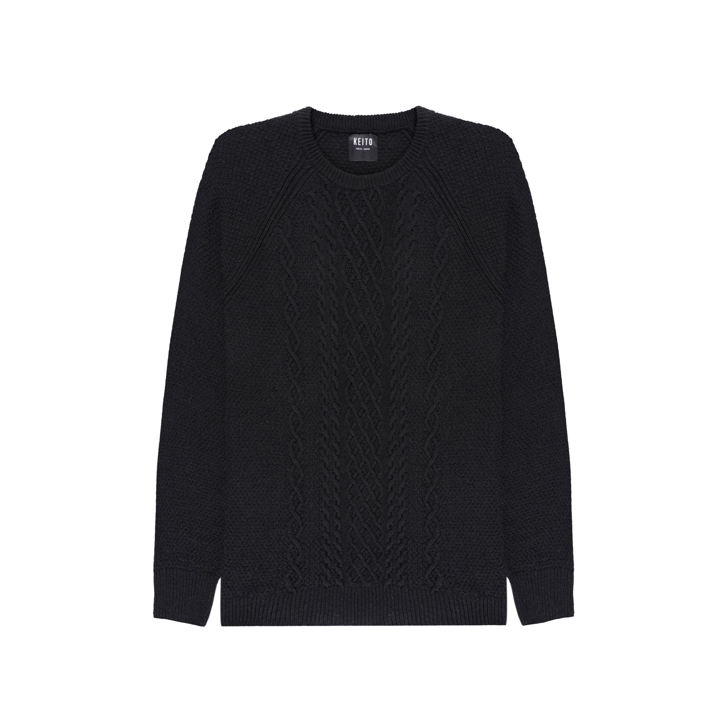 Pull irlandais en maille, col rond, manches raglantes et dos en maille anglaise