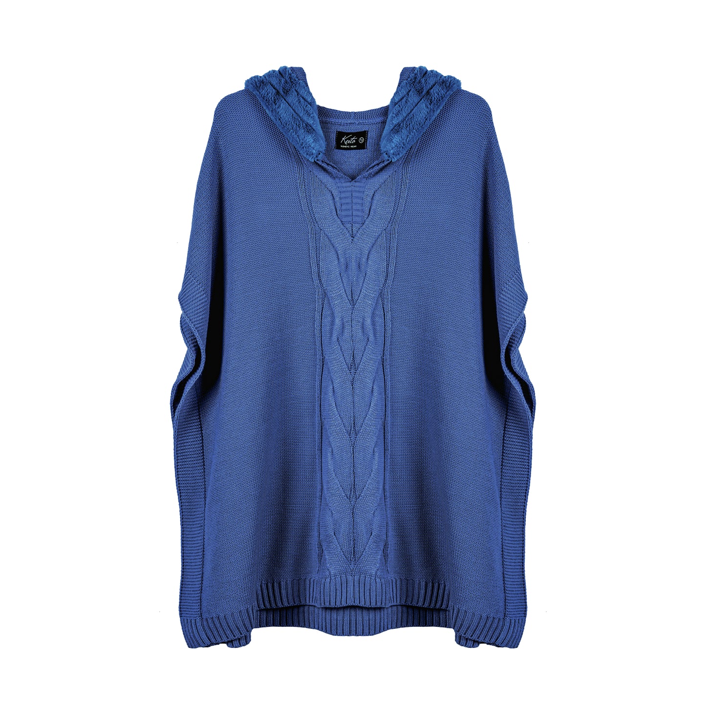 Poncho en maille ajourée avec capuche