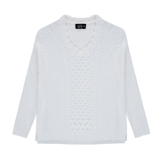 Pull maille unie col v